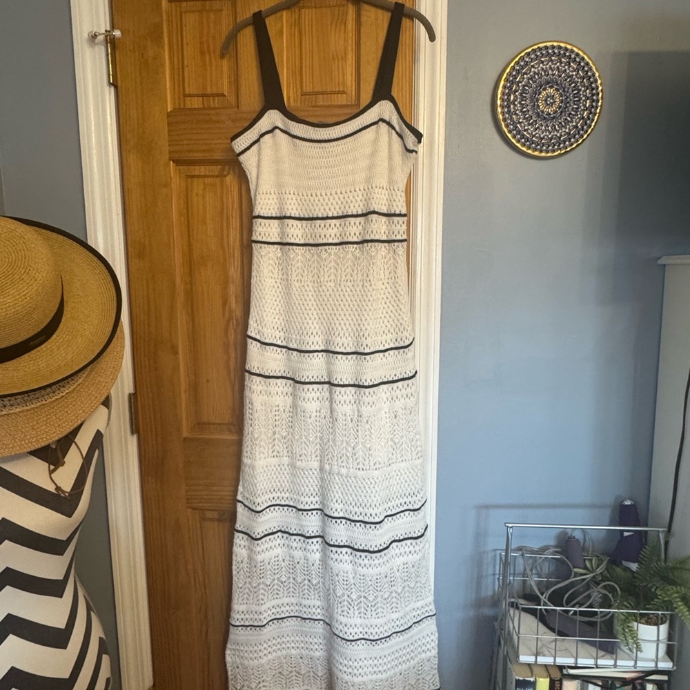 Abercrombie and Fitch White crochet Dress with Black Trim